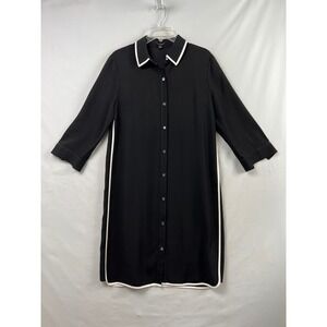 Ann Taylor Shirt Dress Womens Large Black White Contrast Piping Button Front 3/4